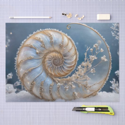 Nautilus Shell Binnen Decoupage Weefseldocument Tissuepapier (Craft)