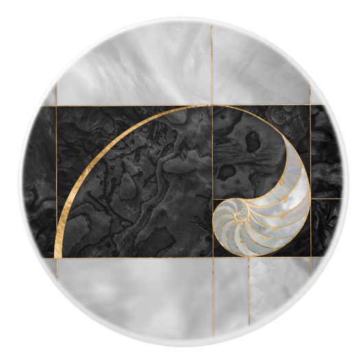 Nautilus Shell - Black Abalone en Pearl Keramische Knop (Voorkant)