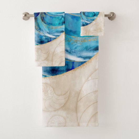 Nautilus Shell Blue waterverf Bad Handdoek (Insitu)