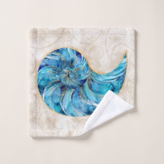 Nautilus Shell Blue waterverf Bad Handdoek (Wasdoekje)
