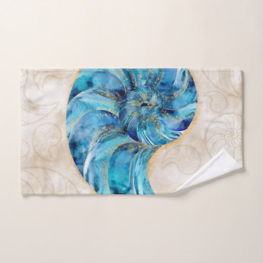 Nautilus Shell Blue waterverf Bad Handdoek (Handdoek)