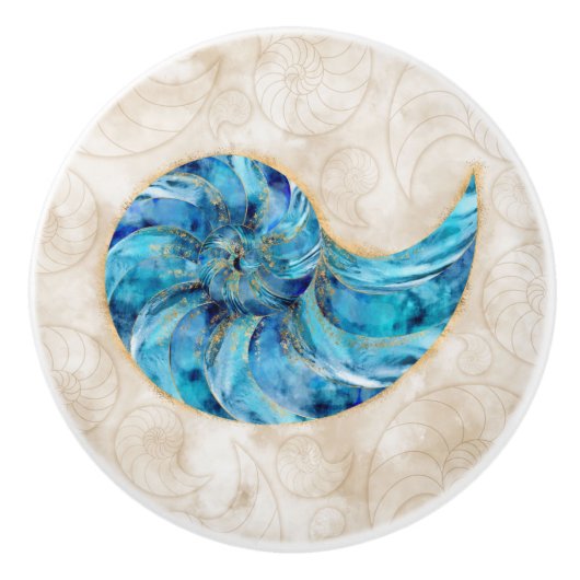 Nautilus Shell Blue waterverf Keramische Knop (Voorkant)