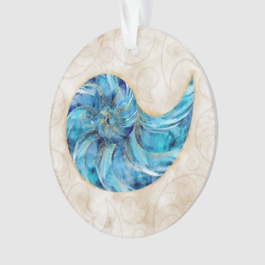 Nautilus Shell Blue waterverf Ornament (voorkant)