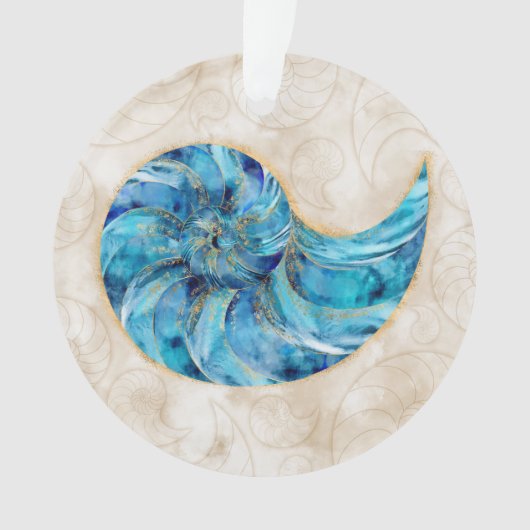 Nautilus Shell Blue waterverf Ornament (voorkant)