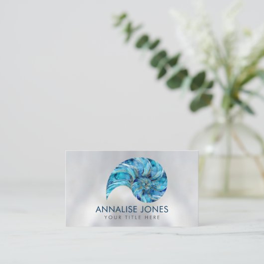 Nautilus Shell Blue waterverf Visitekaartje (Staand voorkant)