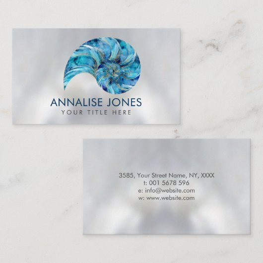 Nautilus Shell Blue waterverf Visitekaartje (Voorkant / Achterkant)