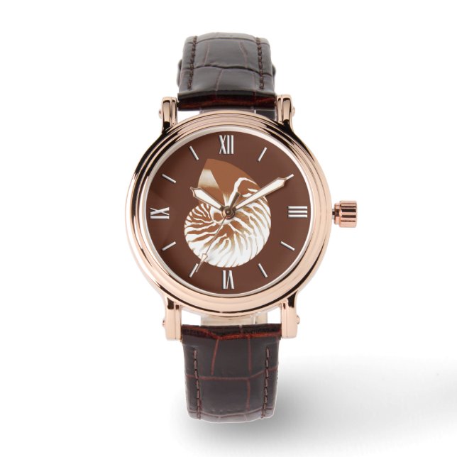 Nautilus shell - cacaobruin en wit horloge (Voorkant)