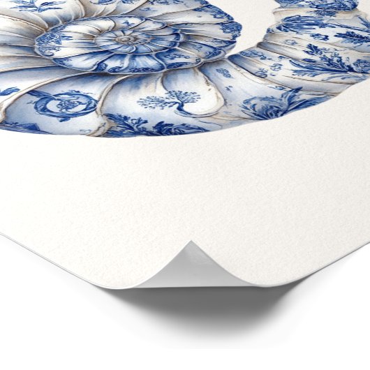 Nautilus Shell – Coastal Blue op Beige Wall Art Poster (Hoek)