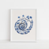 Nautilus Shell – Coastal Blue op Beige Wall Art Poster