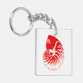 Nautilus shell - donkerrood en wit sleutelhanger (Voorkant Links)