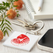 Nautilus shell - donkerrood en wit sleutelhanger (Voorkant Rechts)
