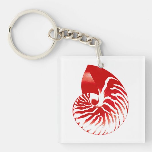Nautilus shell - donkerrood en wit sleutelhanger (Voorkant)