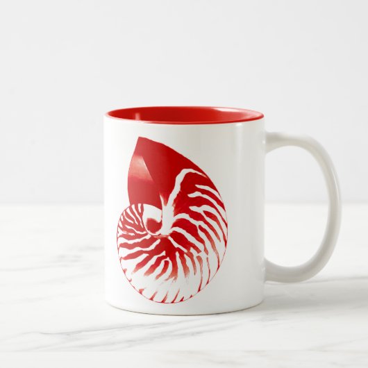 Nautilus shell - donkerrood en wit tweekleurige koffiemok (Rechts)