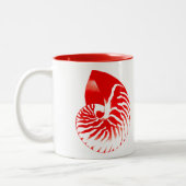 Nautilus shell - donkerrood en wit tweekleurige koffiemok (Links)