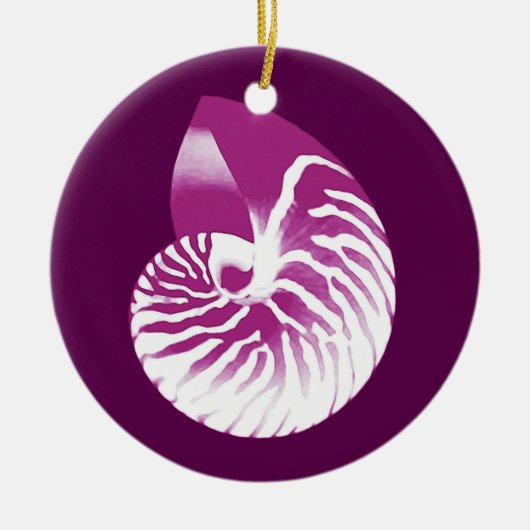 Nautilus shell - eierplant paars en wit keramisch ornament (Voorkant)