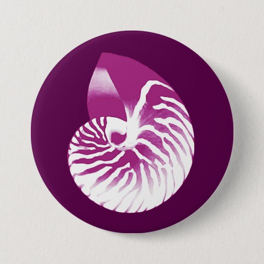 Nautilus shell - eierplant paars en wit ronde button 7,6 cm (Voorkant)