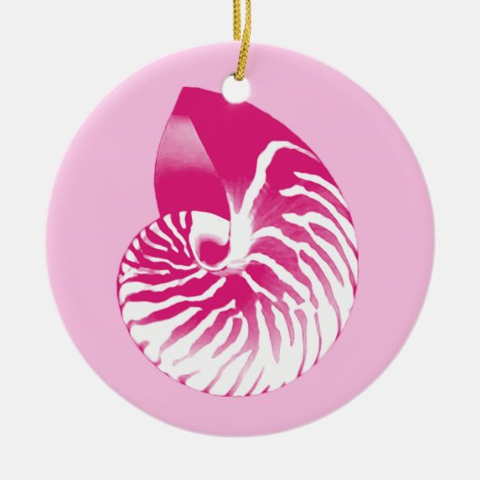 Nautilus shell - fuchsia roze en wit keramisch ornament (Voorkant)