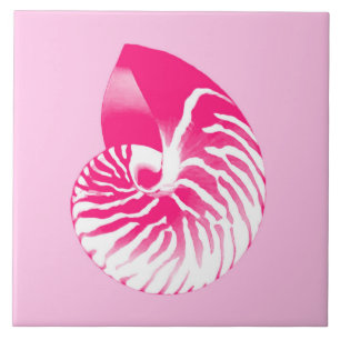 Nautilus shell - fuchsia roze en wit tegeltje