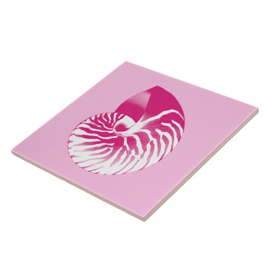 Nautilus shell - fuchsia roze en wit tegeltje (Zijkant)