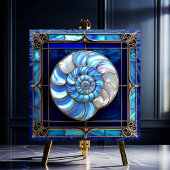 Nautilus Shell in blauw glas-in-loodraam Tegeltje