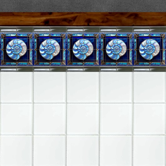 Nautilus Shell in blauw glas-in-loodraam Tegeltje
