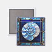Nautilus Shell in Blue Stained-Glass Look Magneet (Voorkant / Achterkant)