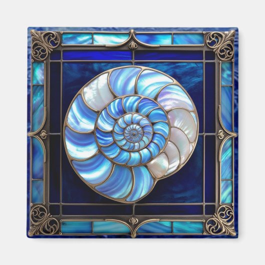 Nautilus Shell in Blue Stained-Glass Look Magneet (Voorkant)