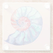 Nautilus Shell in Coral Blue Grey op Light Peach Glazen Onderzetter (Achterkant)