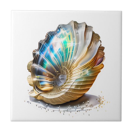 Nautilus shell iriserende moeder parel strand zee tegeltje (Voorkant)