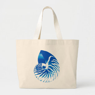 Nautilus shell - kobalt blauw en wit grote tote bag