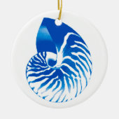 Nautilus shell - kobalt blauw en wit keramisch ornament (Voorkant)