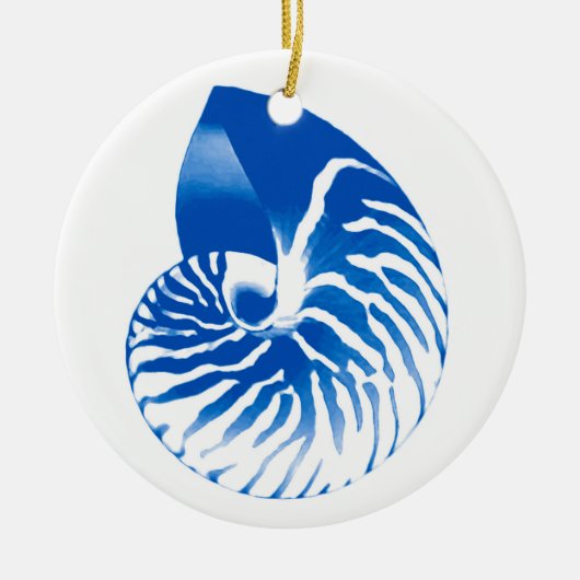 Nautilus shell - kobalt blauw en wit keramisch ornament (Voorkant)
