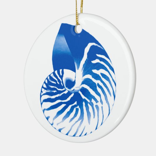 Nautilus shell - kobalt blauw en wit keramisch ornament (Links)
