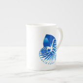 Nautilus shell - kobalt blauw en wit porselein kop (Voorkant rechts)