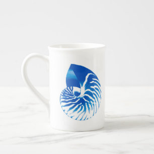 Nautilus shell - kobalt blauw en wit porselein kop