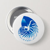 Nautilus shell - kobalt blauw en wit ronde button 7,6 cm (Voorkant /achterkant)