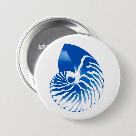Nautilus shell - kobalt blauw en wit ronde button 7,6 cm (Voorkant /achterkant)