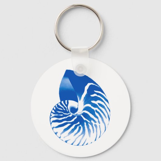 Nautilus shell - kobalt blauw en wit sleutelhanger (Voorkant)