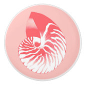 Nautilus shell - koraalroze en wit keramische knop (Voorkant)