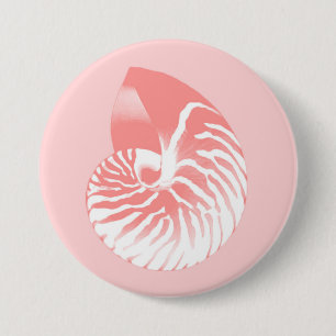 Nautilus shell - koraalroze en wit ronde button 7,6 cm
