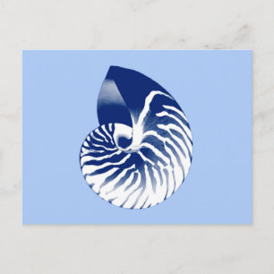 Nautilus shell - marine, wit & lichtblauw briefkaart