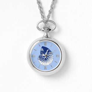 Nautilus shell - marine, wit & lichtblauw horloge