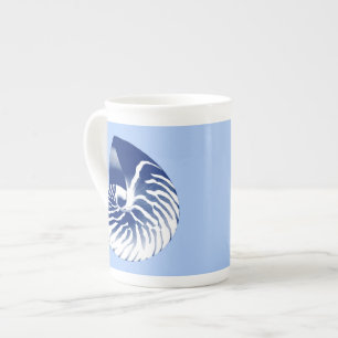 Nautilus shell - marine, wit & lichtblauw porselein kop