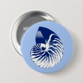 Nautilus shell - marine, wit & lichtblauw ronde button 7,6 cm (Voorkant /achterkant)