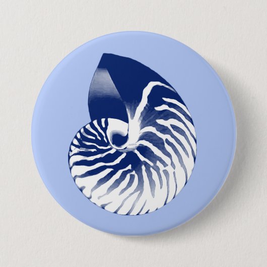 Nautilus shell - marine, wit & lichtblauw ronde button 7,6 cm (Voorkant)