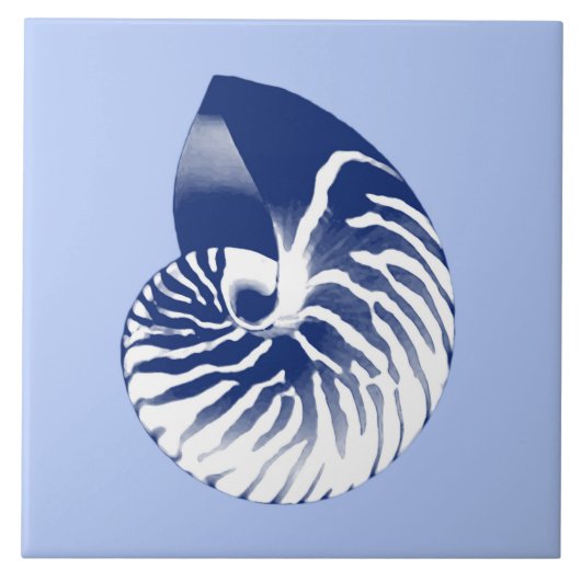 Nautilus shell - marine, wit & lichtblauw tegeltje (Voorkant)