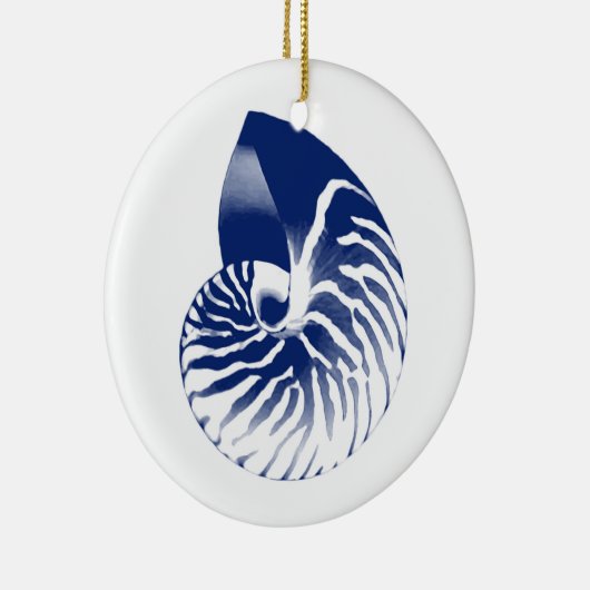 Nautilus shell - marineblauw en wit keramisch ornament (Rechts)