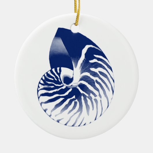 Nautilus shell - marineblauw en wit keramisch ornament (Voorkant)