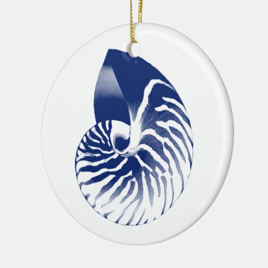 Nautilus shell - marineblauw en wit keramisch ornament (Links)