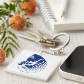 Nautilus shell - marineblauw en wit sleutelhanger (Voorkant Rechts)
